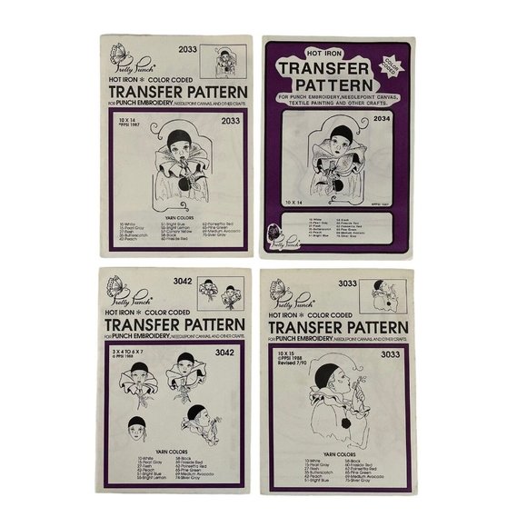 Pretty Punch Hot Iron Transfer Pattern For Punch Embroidery Harlequin Clown Lot - Picture 1 of 6